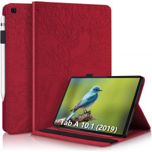 LORANKA-Coque Samsung Tab A 10.1 Pouces 2019 Housse Arbre en Relief Etui Cuir PU Portefeuille Flip Support Coque Tablette avec Porte-Stylo pour Samsung Galaxy Tab A 2019 10.1" SM-T510/SM-T515 Rouge - Neuf