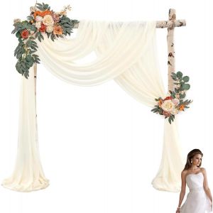 Ayuhr-Rideau En Arc De Mariage,75x600cm Mousseline De Tissu Rideaux Tulle Décoration Arc,Rideau Transversal Libre, Rideaux Arc De Mariage Rideaux, Pour Arc De Mariage Tonnelle (Rose) - Neuf