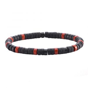 Bracelet Perles Heishi Agate Noire Mate Jaspe Rouge - Neuf