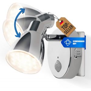 Veilleuse &Agrave; Capteur Led 2635-018 En Chrome Avec Fonction Automatique Directement 230v Avec D&eacute;tecteur De Mouvement Lumi&egrave;re De S&eacute;curit&eacute;, Lampe &Agrave; Douille, Applique Murale, Lumi&egrave;re D'orientation - Neuf