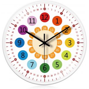 ERYI-Horloge Murale Pour Enfants Sans Bruit De Tic-Tac : Horloge D'Apprentissage De 20 Cm Pour Filles Et Garçons - Horloge De Chambre D'Enfant Pour Chambre D'Enfant, Cuisine, Salon, Chambre À Coucher - Neuf