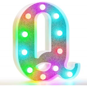 Lettres Lumineuses Colorées, Lettres Lumineuses Led À Paillettes, 18 Couleurs Changeantes,Cadeau Pour Filles Et Femmes,Décoration De Fête D'anniversaire, Décoration Murale De Table,Q - Neuf