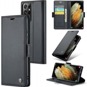Maa-Coque Pour Samsung Galaxy S21 Ultra, Étui Housse En Rfid Protection Premium Pu Cuir Portefeuille Rabat Case Magnétique Stand Antichoc, Étui Case Pour Samsung Galaxy S21 Ultra, Noir - Neuf
