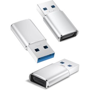 Tzf-Adaptateur Usb Vers Usb C 3 Pack,Type C Femelle Usb A M&acirc;le Convertir Chargeur Pour Iphone 16 15 14 13 12 Pro Max,Ipad Air 4 5 Mini 6 7,Samsung S24 S23 A55 A54,Z Fold Flip (Argent) - Neuf
