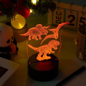 3d Veilleuse Dinosaure, Veilleuse 3d Dinosaure Pour Enfants, Lampe Dinosaure, Contient Les Motifs Tyrannosaurus Rex, Triceratops, Pt&eacute;rodactyle, 16 Couleurs De Commutation Libre - Neuf