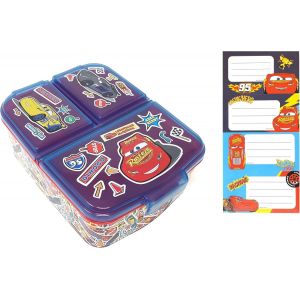 Eryi-Boîte Repas Pour Enfant - Boîte À Déjeuner Pour Enfant Avec Compartiments - Sans Bpa - Avec Autocollant Pour Le Nom (Cars) - Neuf