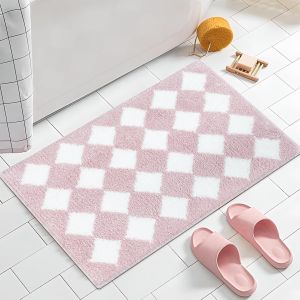 KAL-Tapis De Bain En Grille, Tapis Douche Absorbant Antidérapant, Microfibre Moelleuse, Pour Douche, Baignoire, Lavabo, Décoratif, Lavable En Machine, 50 X 80 Cm, Rose - Neuf