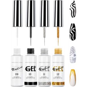 Kal-Pcs Vernis Semi Permanent Kit-Or Argent Blanc Et Noir Nail Gel Liner,French Manucure Uv Couleur Gel Paillettes Polish Pour La Peinture Au Trait,Nail Art Ongles Kit Pour Diy Nail Art Et Manucure - Neuf