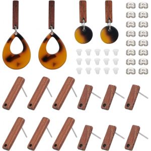 Kal-Pandahall Lot De 20 Tiges De Boucles D'oreilles Rectangulaires En Bois Avec &Eacute;crous D'oreille Pour Femmes Et Filles - Fabrication De Bijoux - Neuf