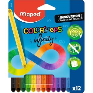 Crayons De Couleur Color'peps Infinity 100% Mine, 100% Utilisable Z&eacute;ro D&eacute;chet Sans Taillage Dure Tr&egrave;s Longtemps Forme Triangulaire Ergonomique Pochette De 24 Crayons - Neuf