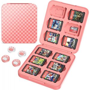 Boîte de Rangement pour Nintendo Switch/Switch OLED, avec 12 Emplacements pour Jeux Switch, 12 Zones de Mémoire Micro SD et Capuchon pour Le Pouce, Rose - Neuf