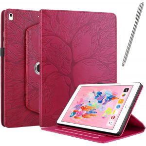 Coque Pour Ipad (9.7-Pouce, 2018/2017 Model, 6th/5th Generation), Pu Flip Avec [Stylet] Fonction Support Antichoc &Eacute;tui Rotatif &Agrave; 360&deg; [Sommeil/R&eacute;veil Automatique] - Rouge - Neuf