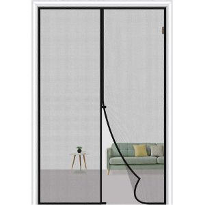 Moustiquaire magn&eacute;tique pour porte 100 x 210 cm, filet anti-mouches en fibre de verre r&eacute;sistant aux rayures, gris - Neuf