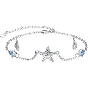 Bracelet De Cheville Réglable En Argent Sterling 925 Avec Pierre De Lune Bleue Et Étoile - Cadeau Pour Noël, La Saint-Valentin - Neuf