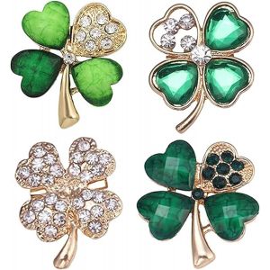 Kjdal-4 Pièces,Broche Strass Vert,Broche Feuille Verte,Broche Trèfle À Quatre,Broche Ensemble,Cristal Vintage Broches Pour Femmes,Broche Symbole De Chance Pour Femmes,Filles,Mariage,Fête Accessoires - Neuf