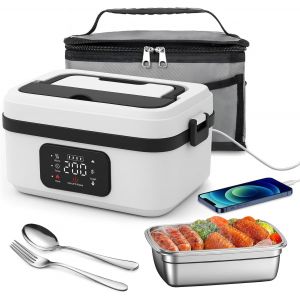 Gamelle Chauffante, Rechargeable Lunch Box &Eacute;lectrique Avec Minuterie Et Fonction, 1l Acier Inoxydable Electric Lunch Box, Boite Chauffante Repas &Agrave; S&eacute;parateurs Amovibles Pour Travail, Voiture, Chantie - Neuf