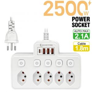 Prise Suisse Prise Ca Multiprise Interrupteur Séparé 1.8M Rallonge Avec Ports Usb Type C Adaptateur Réseau De Charge De Téléphone.White. - Neuf