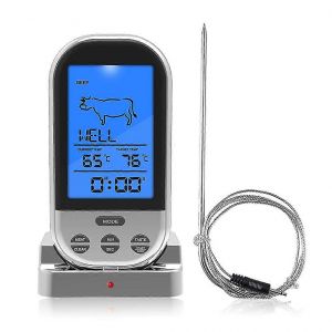 Thermom&egrave;tre &agrave; viande num&eacute;rique sans fil avec sonde, pour gril, fumoir, barbecue et four, avec minuterie et alarme, outil de cuisine - Neuf