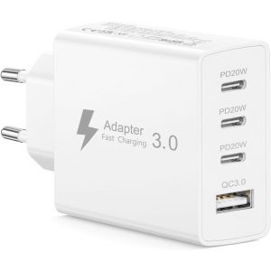 ELVORIX-Chargeur USB C, 50W 4 Port Prise USB C Chargeur Rapide iPhone Multiple Chargeur Type C Charge Rapide Adaptateur Secteur USBC Bloc Chargeur pour iPhone 17 16 15 14 13 12, iPad, Samsung Galaxy - Neuf