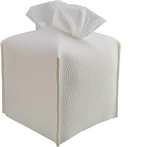 (Blanc) Tissu Couvercle De La Boîte, Moderne Simili Cuir Carré De Tissu Support De Boîte Délicat Décoratif Tissu Distributeur Cube Serviette Organisateur Titulaire Pour La Salle De Bains - Neuf