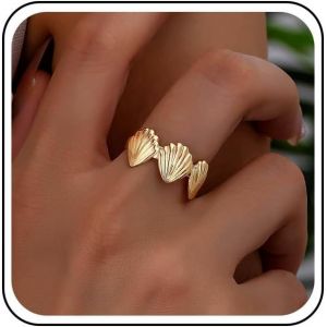 Kahfl-Bague Coquillage Or Bague Ajustable Coquillage Ouvert Bague Personnalité Coquillage Ouvert Bague Boho Océan Cauris Statement Ring - Neuf