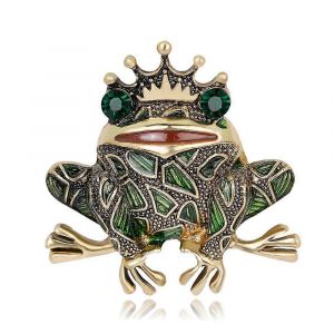 Vintage M&eacute;tal Strass Grenouille Broche Broche Bijoux D'&eacute;mail Vert De La Couronne, Uniques &Agrave; Collectionner Accessoire - Neuf