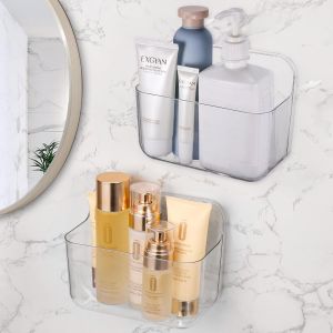 2Pcs Etagere Douche Sans Percage, Acrylique Rangement Salle de Bain, Transparent Etagere Salle de Bain Sans Percage, Etagere Murale Salle de Bain Capacit&eacute; Charge de 25kg, Porte Gel Shampoing Douche - Neuf