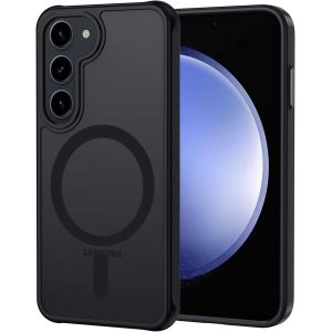 Kal-Coque Pour Samsung Galaxy S23 5g Magnétique Compatible Avec Magsafe, Étui Mat Translucide Minimaliste, Pc Dur Housse Arrière Anti-Rayures + Tpu Bumper Antichoc - Noir - Neuf