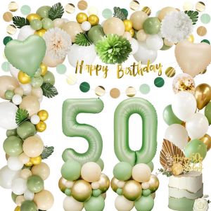 Decoration Anniversaire 50 ans,Décoration 50 ans Anniversaire Femme Homme,Ballon 50 ans Anniversaire de Fête en Vert Or,Deco 50 ans Ballon,Bannière Joyeux Anniversaire pour Deco Anniversaire 50 ans - Neuf