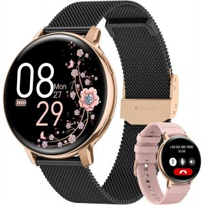 Montre Connectée Femme Avec Appel, 1.39"" Hd Smartwatch Avec 120+ Modes Sport, 24h Fréquence Cardiaque, Santé Au Féminin, Sommeil, Spo2, Podomètre, Calories Ip68 Montre Femme Android Ios Or Noir - Neuf