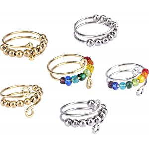 Kahfl-Lot De 6 Bague Anti Stress Femme,Bague Anxiete Femme,Fidget Bague Anxi&eacute;t&eacute; Rotative,Bague Ouverts Reglables,Anneau Ouvert Spinner Pour Femme Fille,Anneaux Anti Stress Ensemble - Neuf