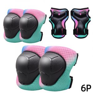 Lot De 6 Sport Equipement Protection Enfant Prot&egrave;ge-Poignet Coudi&egrave;re Genouill&egrave;re - Enfant 2-7ans - Pour V&eacute;lo, Bmx,Skateboard Scooter Inline Skate - Bleu Rose Vert - Neuf