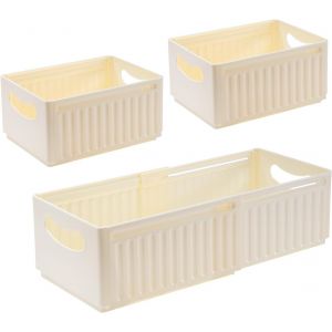 Subzonal-Lot De 3 Boîte De Rangement En Plastique 47.5×28×20cm Grand Panier De Rangement Cuisine Empilable Paniers Et Boîtes De Rangement Tiroir Pour Salon Chambre À Coucher Salle De Bain Beige - Neuf