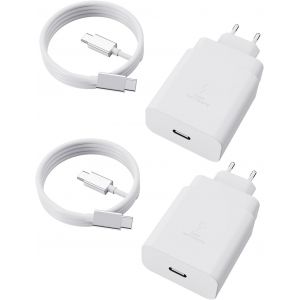 LORANKA-Super Rapide 45W USB-C Chargeur Compatible avec Samsung Galaxy S25 Ultra/S25/S24/S23 Ultra/S22 Ultra/S20 Ultra/Note 10 Plus/Galaxy Tab S8 avec C&acirc;ble 1,8M 2 Pack Blanc - Neuf