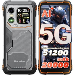 5G T&eacute;l&eacute;phone Portable Incassable Blackview XPLORE 1, 20000mAh Smartphone Android 15, 6.78" 16Go+512Go 64MP NFC Dual SIM GPS - Orange - Neuf