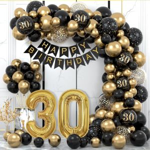 D&iquest;&iquest;coration Anniversaire 30 Ans en Noir et Or - Kit Arche Ballon pour F&iquest;&ordm;te - Pour Femme et Homme - Neuf