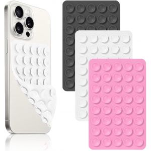 Lot de 3 coques double face &agrave; 80 ventouses en silicone antid&eacute;rapant pour t&eacute;l&eacute;phone &iquest; Support mains libres pour selfies et vid&eacute;os (noir, blanc, rose) - Neuf