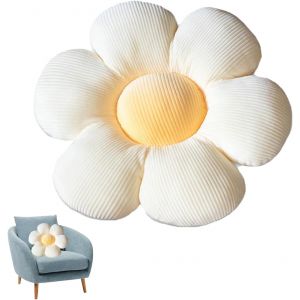 Kalanka-Joli Coussin De Sol Avec Fleurs, Motif Floral, D&eacute;coration Florale En Peluche, Coussin Confortable Pour La D&eacute;coration De La Maison, Enfants, Filles, Femmes, Cadeaux 40 Cm (Blanc Et Jaune) - Neuf