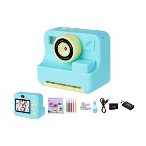 Appareil photo instantan&eacute; 1080p num&eacute;rique sans encre avec carte TF 32 Go et 3 rouleaux de papier d'impression - Bleu - Neuf