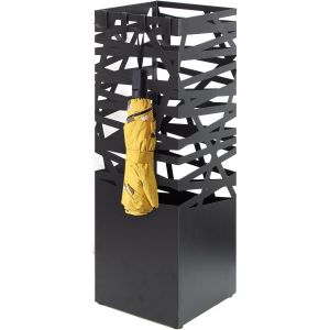 SUBZONAL-Porte Parapluie en M&eacute;tal Carr&eacute;, Porteparapluies avec 4 Crochets et Bac d'&eacute;gouttement Amovible, motifs ajour&eacute;s, pour entr&eacute;e, maison, bureau, Noir - Neuf