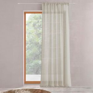 Voilage Effet Lin Beige &Agrave;Rayures Semi-Transparent - Neuf