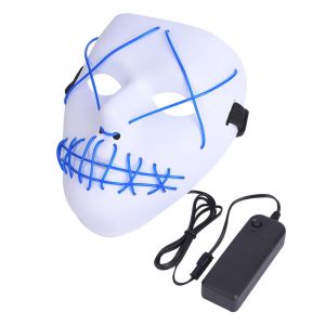 Masque De Clown Lumineux Amusant Pour Halloween, Masque Effrayant Blanc Avec 3 Modes D'eclairage Bleu - Neuf