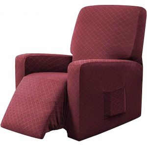 Housse de fauteuil élastique rouge vin, housse de fauteuil à oreilles, tissu doux en polyester, protection pour fauteuil et canapé - Neuf