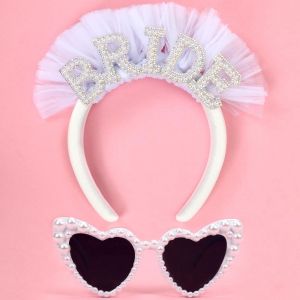 Letnerny-Evjf Accessoire Kit,Bride To Be Accessoire - Lunette Coeur Evjf,Bride Couronne Perles Serre Tete,Accessoire Evjf Team Bride,Pour Enterrement De Vie De Jeune Fille,Mariages,Fian&ccedil;ailles - Neuf