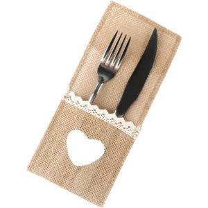 Lot De 24 Sacs &Agrave; Couverts En Toile De Jute Vintage-D&eacute;coration De Table Pour Mariage,No&euml;l,Bapt&ecirc;me,F&ecirc;te,Restaurant,Style C - Neuf