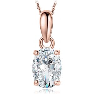 Tianyi-1-2ct Classique Solitaire Collier Chaine Zircon Cubique Taille Ovale Argent 925 Pour Femme, Plaqué Or Jaune Or Rose Pendentif Diamant Simulé Mariage Mariee 45cm,Ensemble Parure De Bijoux - Neuf