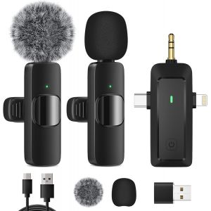 CMWX-Micro Cravate sans Fil pour iPhone/Téléphone Android/Caméra/Ordinateur Portable, Microphone Professionnel à Double Revers avec Prise USB-C/3,5 mm/USB pour Enregistrement vidéo, Vlog - Neuf