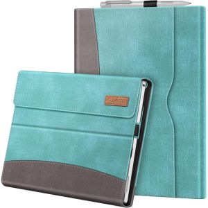 Housse Pour Microsoft Surface Pro 7+/Surface Pro 7/Pro 6/Pro 5/Pro 4/Pro 3 - Coque Multi-Angle Ajustables Etui De Protection Fermeture Magn&eacute;tique Cover Avec Poche De Documents, Denim Turquoise - Neuf