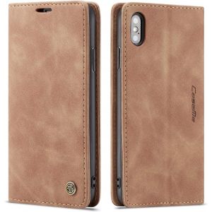 NSIECD-Coque iPhone XS Max Housse Antichoc en Cuir PU Premium Fentes Cartes Etui Pochette de Portefeuille avec Fonction Support Case &agrave; Rabat pour iPhone XS Max - Brun - Neuf