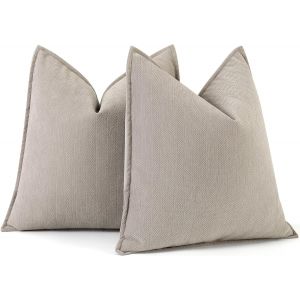 Cauc-Housse De Coussin Beige 40x40, Lot De 2 Housse Coussin En Chenille Coussin Canape Pour Canap&eacute; Au Design &Eacute;l&eacute;gant, Coussins D&eacute;coratifs Doux Et Luxueux Pour Canap&eacute;, Lit Et D&eacute;coration De La Maison - Neuf